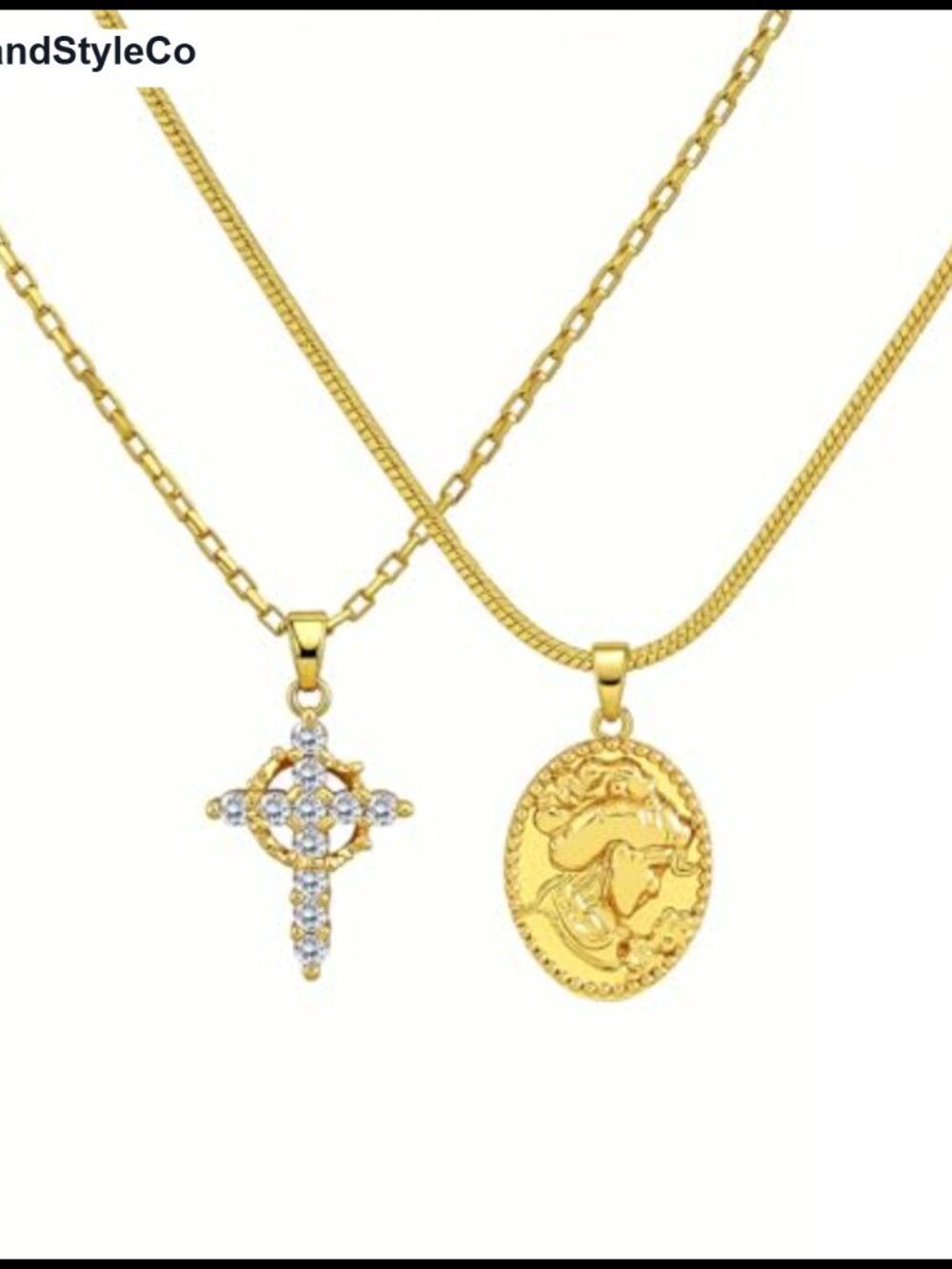 Dainty 18K Gold Plated Cross Necklace Set with Cubic Zirconia for Women